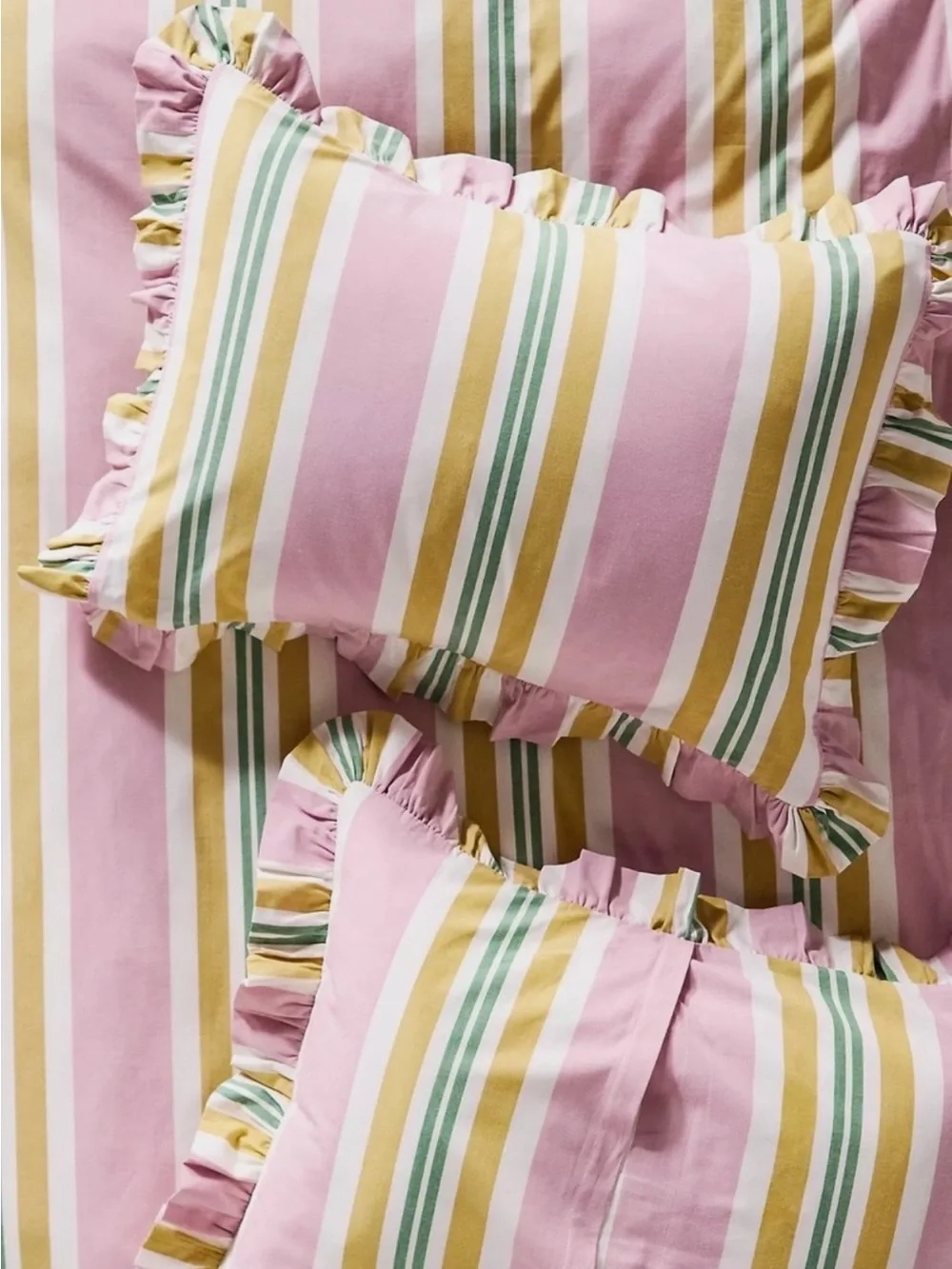 🔆🎀💚 Anthropologie Maeve Mele Striped Ruffle Duvet Cover KING* like new 💚🎀🔆